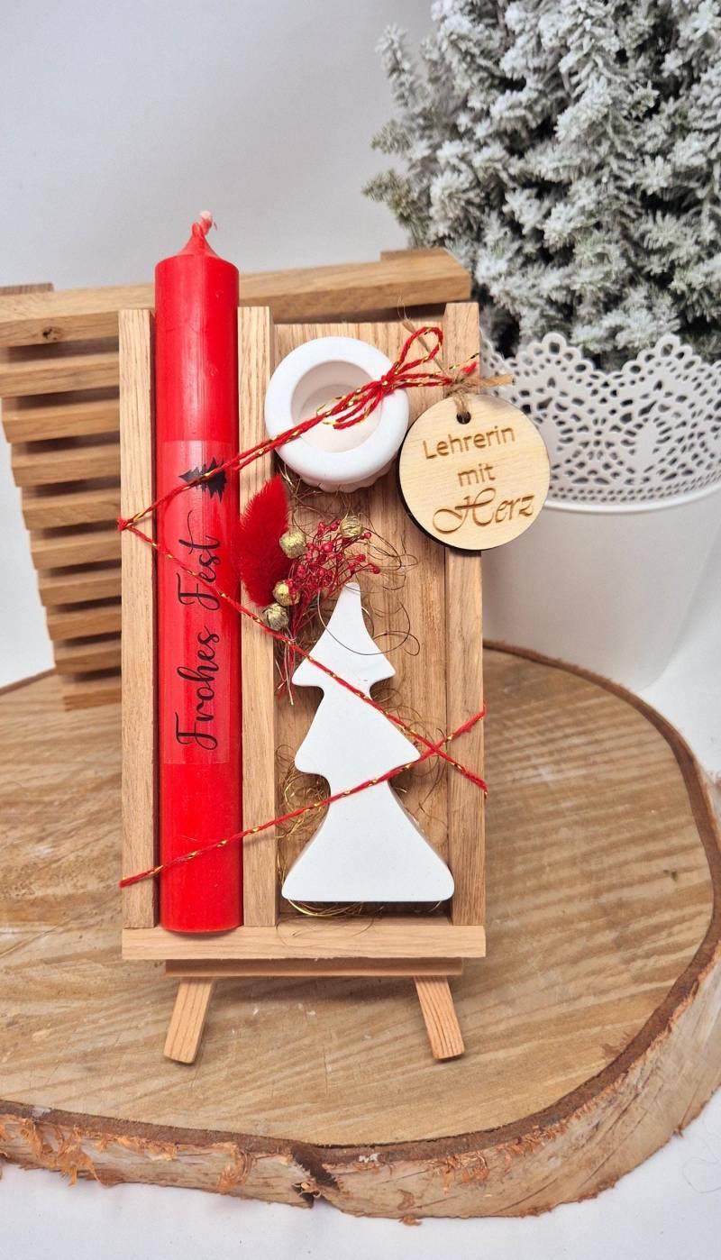 Weihnachtsgeschenk Kerze Tannenbaum | Geschenkset |Wichtelgeschenk Nikolaus Dekoration Geschenkbox Holz Raysin von Elvirakern