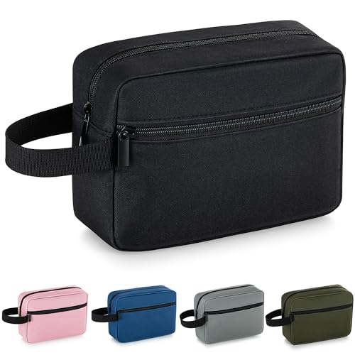 Elviros Reise-Kulturtasche für Herren und Damen, leichte Kosmetiktasche zum Aufhängen, Kosmetiktasche mit Rasierfach, Make-up-Organizer, kleine Reisetasche, Schwarz,kulturtasche von Elviros Travel