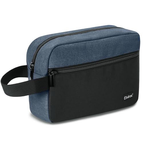 Elviros Travel Reise-Kulturtasche für Herren, wasserdichte tragbare Kulturtasche mit Rasierfach und Griff, Kosmetik-Organizer für Fitnessstudio, Dusche, Badezimmer, Schwarz&Dunkelblau von Elviros Travel