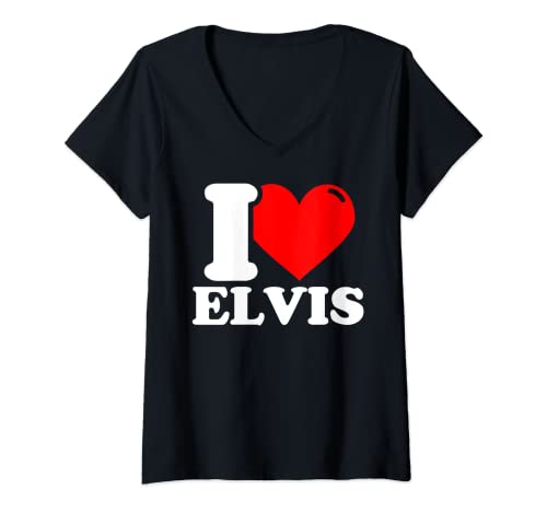 Damen I love Elvis T-Shirt mit V-Ausschnitt von Elvis Vorname lustig