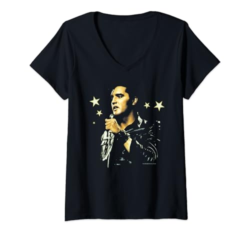 Damen Elvisly Deine Elvis Presley Live Stars T-Shirt mit V-Ausschnitt Damen Elvisly Deine Elvis Presley Live Stars T-Shirt mit V-Ausschnitt von Elvisly Yours