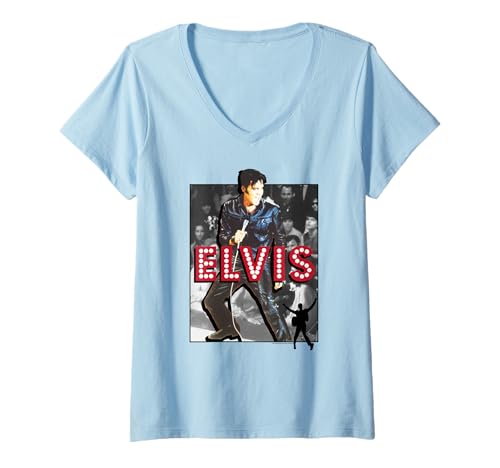 Damen Elvisly Yours Elvis Presley Stage Lights singt live T-Shirt mit V-Ausschnitt von Elvisly Yours