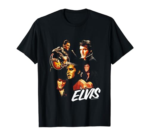Elvisly Yours Elvis Presley Live-Fotomontage T-Shirt - Schwarz, S - Klassisch, Officially Licensed, Musik, Herren, Erwachsene Elvis-Fans von Elvisly Yours