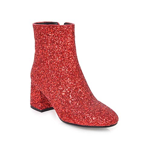 Elyffany Damen-Stiefeletten, mittelhoher Blockabsatz, Glitzer, Reißverschluss, Party, Abschlussball, Rot (rot), 38 EU von Elyffany