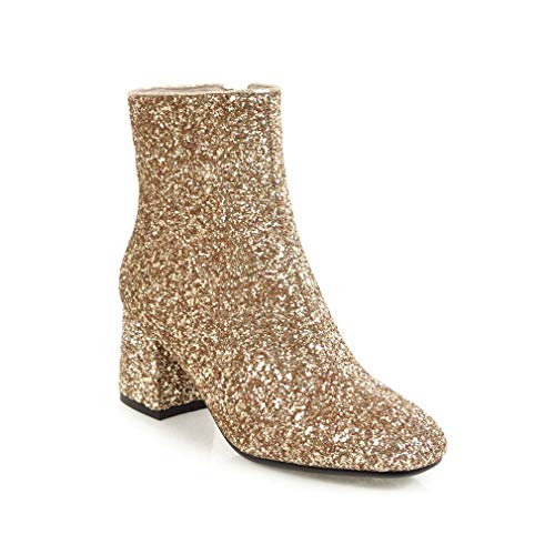 Elyffany Damen-Stiefeletten mit mittelhohem Blockabsatz, Glitzer, Reißverschluss, Party, Abschlussball, Gold, 40.5 EU von Elyffany