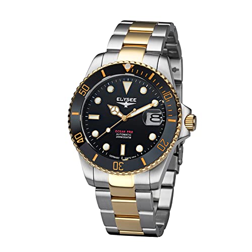 Elysee Herrenuhr Ocean PRO Ceramic 40mm Edelstahl 20 ATM Saphirglas Herren lumineszierende Zeiger und -Indizes, Datumsanzeige Gold von Elysee