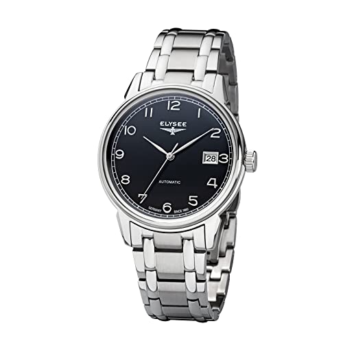 Elysee Herrenuhr Vintage Master Automatic 40 Edelstahl 5 ATM saphirbeschichtet Herren Datumsanzeige Silber schwarz von Elysee