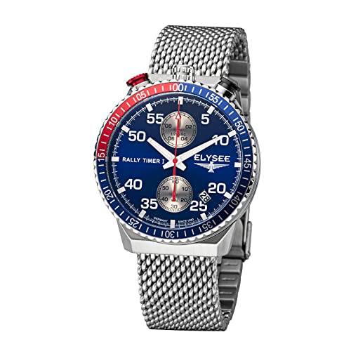 Elysee Herrenuhr Rally Timer I 44mm Leder 10 ATM saphirbeschichtet Herren Chronograph Silber blau von Elysee