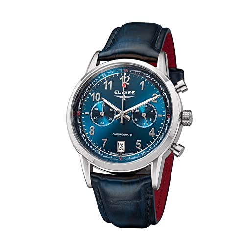 Elysee Herrenuhr The Signature 42 Leder 5 ATM saphirbeschichtet Herren blau Silber von Elysee