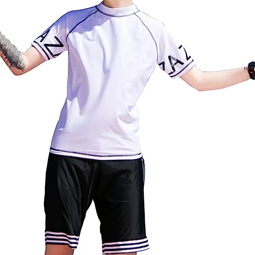 ElzEy 3-teilige Badeanzüge für Frauen Truhenbinder Trans Transgender-FTM Schnell Trocknend Badeanzüge Tomboy Trans Bademode (Color : White, Size : L) von ElzEy