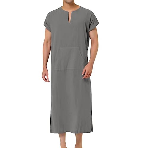 ElzEy Kurzärmeliges Kleid für Männer Lange Kaftan Robe Saudi Arabisch Thobe Gemütlich Nachthemd Nachtwäsche Naher Osten Islamische Kleidung (Color : Gray, Size : XXL) von ElzEy