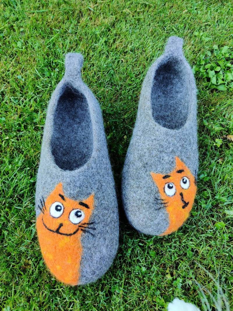 Filzpantoffeln, Filzschuhe, Bio-Schuhe, Katzenpantoffeln, Hausschuhe von ElzyWool
