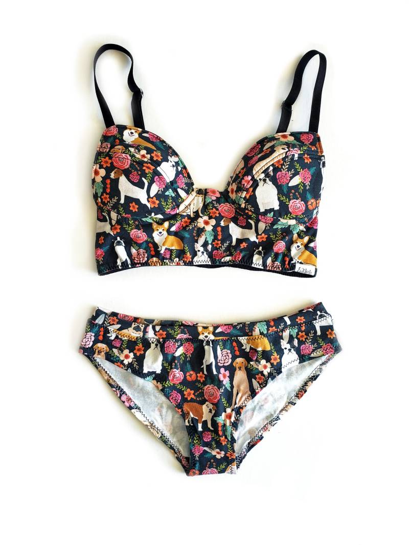 Floral Hund Print Bio-Baumwolle Damen Unterwäsche/Highwaist String Cheekini von EmMeMa