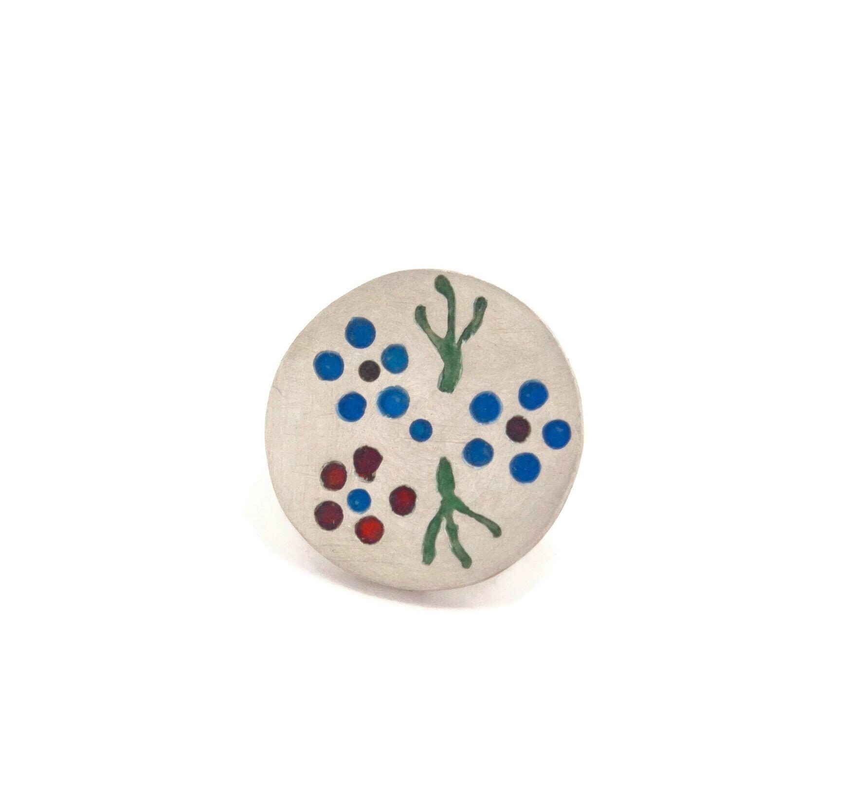Emaille Pin Aus Silber Mit Blumen Ornament Vintage-Brosche Goldschmied Schmuck Handgemacht 1950Er Retro Mid Century Modern von Emaillekoenigin