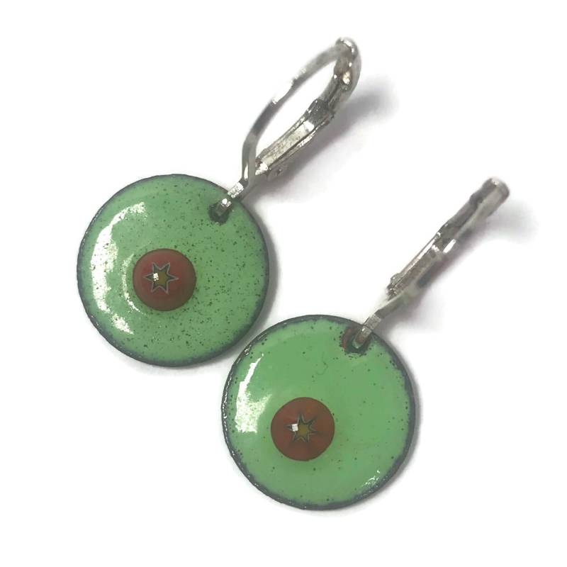 Millefiori Ohrringe Aus Kupfer Und Emaille Creolen in Grün Retro Look Für Frauen Ohrhänger Im Vintage Stil von Emaillekoenigin