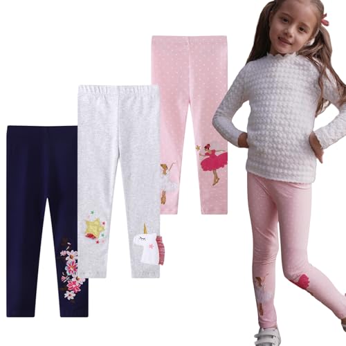 EmaoFun Mädchen Leggings Multipack,Kinder Hose Kleinkind aus Baumwolle,3er-Pack Set(Dancing,5T) von EmaoFun