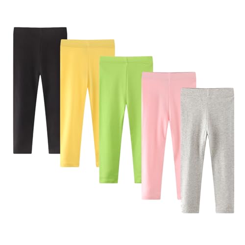 EmaoFun Mädchen Leggings Multipack,Kinder Hose Kleinkind aus Baumwolle,3er-Pack Set(pure5T,Yellow) von EmaoFun