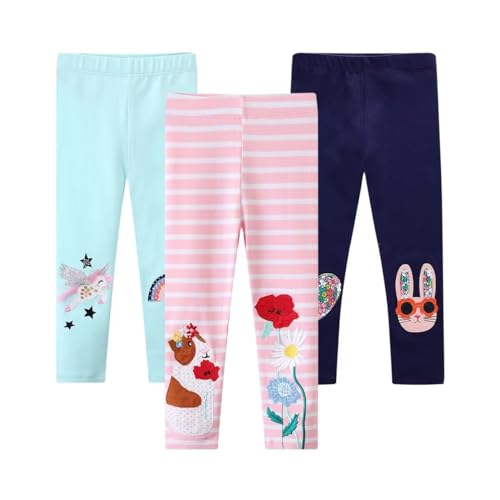 EmaoFun Mädchen Leggings Multipack,Kinder Hose Kleinkind aus Baumwolle,3er-Pack Set(Apple4Y) von EmaoFun