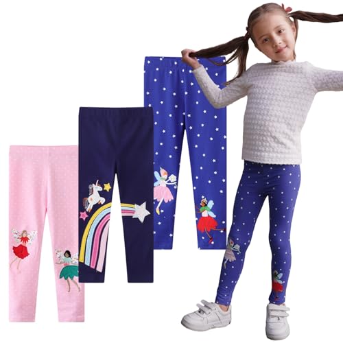 EmaoFun Mädchen Leggings Multipack,Kinder Hose Kleinkind aus Baumwolle,3er-Pack Set(Color3 6Y) von EmaoFun