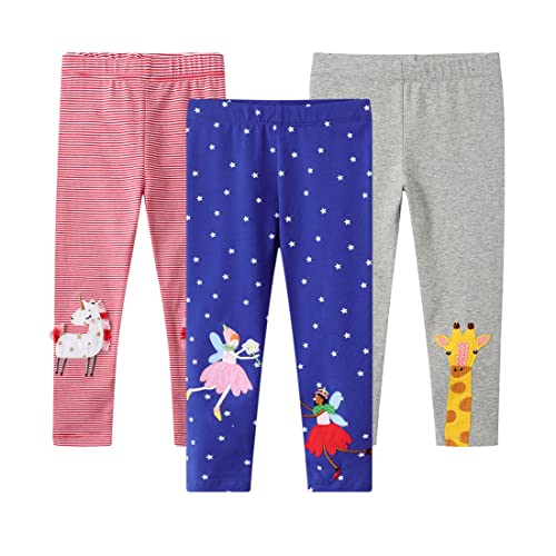 EmaoFun Mädchen Leggings Multipack,Kinder Hose Kleinkind aus Baumwolle,3er-Pack Set(Girafe-3 6T) von EmaoFun