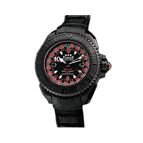 Emas Casinò Black Quarz Edelstahl IP Schwarz Roulette Rot Leder Herrenuhr Emas Casinò Black Quarz Edelstahl IP Schwarz Roulette Rot Leder Herrenuhr von Emas
