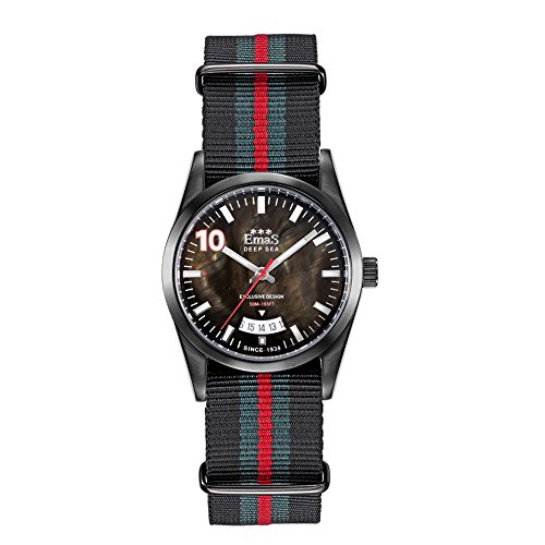 Emas Deep Sea Quarz Edelstahl IP Schwarz Perle Datum Datejust Rot Vert Cordura Unisex Uhr Emas Deep Sea Quarz Edelstahl IP Schwarz Perle Datum Datejust Rot Vert Cordura Unisex Uhr von Emas