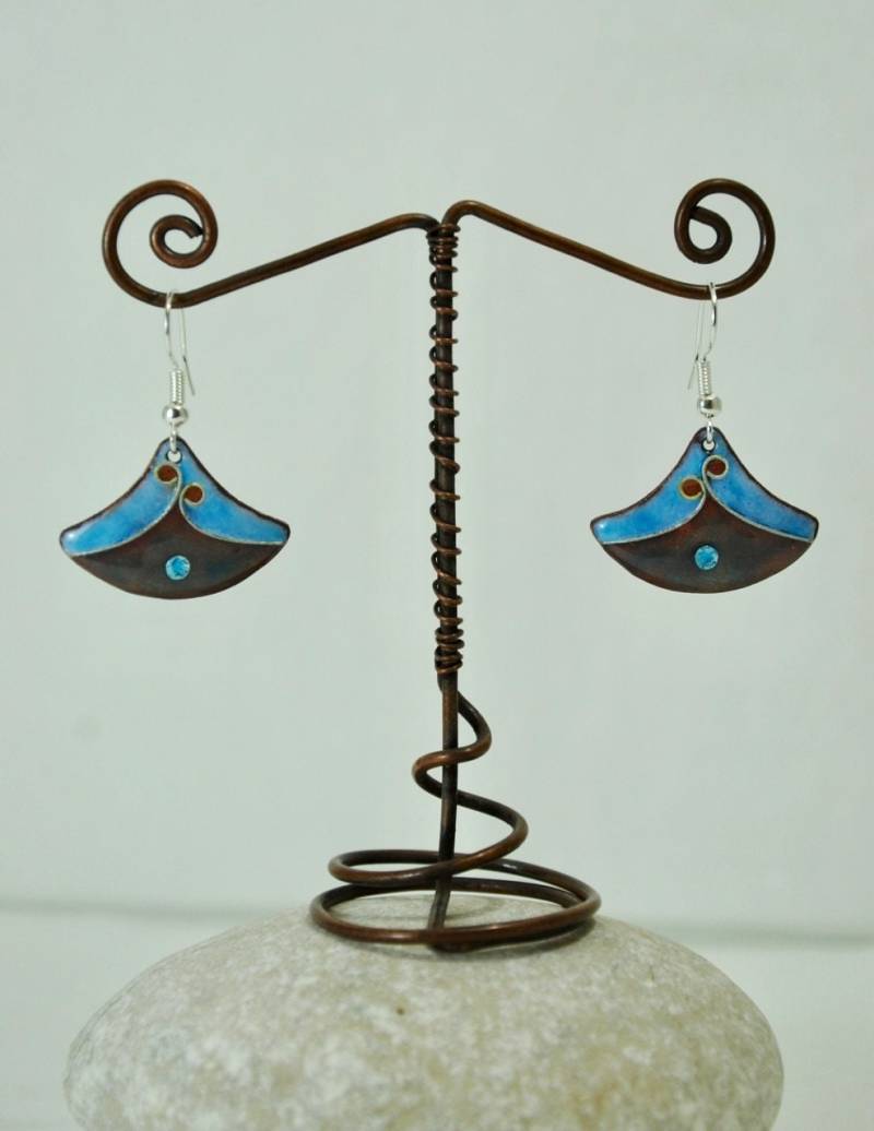 Cloisonne-Email-Ohrringe Mit Türkisblauem Silberdraht von Emauxtesmots