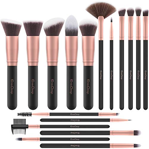 EmaxDesign Make Up Pinsel 17 Stücke Synthetisch Schminkpinsel Set Foundation Grundierung Bürsten für Lidschatten Augen und Gesicht Flüssiges Professionellen Kosmetikpinsel (Rosa Gold) von EmaxDesign