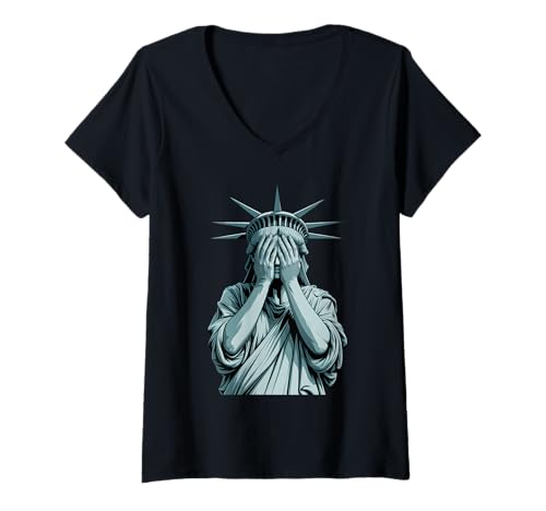 Damen Ashamed Freiheitsstatue bedeckt Ihr Gesicht weint Gleichheit T-Shirt mit V-Ausschnitt Damen Ashamed Freiheitsstatue bedeckt Ihr Gesicht weint Gleichheit T-Shirt mit V-Ausschnitt von Embarrased Statue Of Liberty Covering Eyes Protest