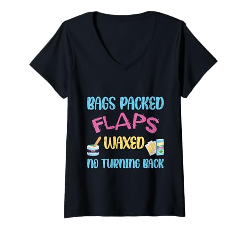Damen Unangemessene schmutzige lustige Reise Mädchen Urlaub Haarig T-Shirt mit V-Ausschnitt von Embarrassing Humor Adult Bags Packed Flaps Waxed