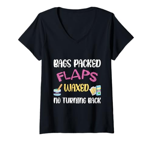 Damen Unangemessene schmutzige lustige Reise Mädchen Urlaub Haarig T-Shirt mit V-Ausschnitt von Embarrassing Humor Adult Bags Packed Flaps Waxed