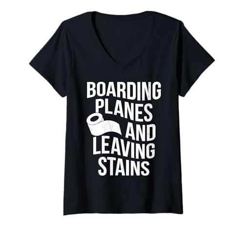 Damen Boarding Planes Leaving Stains Peinlich T-Shirt mit V-Ausschnitt von Embarrassing funny Airport Travel and vacation tee