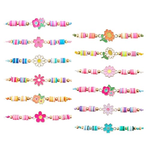 Embhlitfe 12 Stück Freundschaftsarmbänder, Armbänder Kinder mit verschiedenen Blumenanhängern, verstellbare geflochtene Armbänder Mädchen, Kindergeburtstag Geschenke für Jungen & Mädchen von Embhlitfe