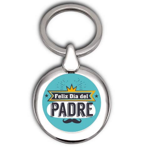 Schlüsselanhänger zum Vatertag – handpoliertes Silber-Finish – Digitaldruck mit transparentem Harz-Tropfen – polierter Stahlring – Samtbeutel im Lieferumfang enthalten., Happy Vatertag von Emblemarket