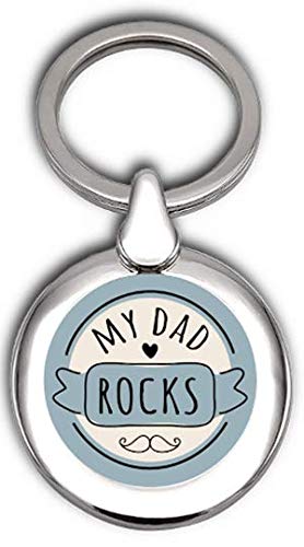 Schlüsselanhänger zum Vatertag – handpoliertes Silber-Finish – Digitaldruck mit transparentem Harz-Tropfen – polierter Stahlring – Samtbeutel im Lieferumfang enthalten., My Dad Rocks von Emblemarket