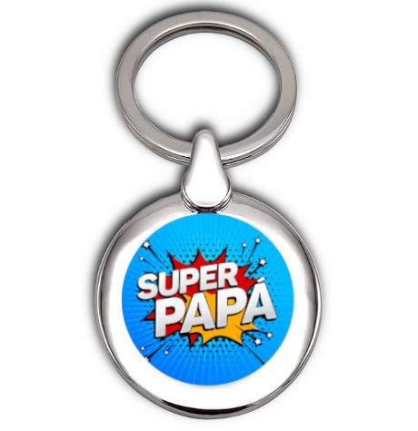Schlüsselanhänger zum Vatertag – handpoliertes Silber-Finish – Digitaldruck mit transparentem Harz-Tropfen – polierter Stahlring – Samtbeutel im Lieferumfang enthalten., Super Papa von Emblemarket