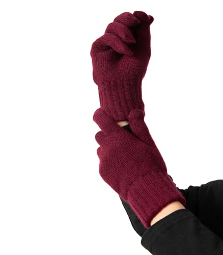 Embouro 100% Kaschmirhandschuhe für Damen, Jersey Knit Ultra Soft Damen reine Kaschmirhandschuhe für den Winter (Rot) von Embouro