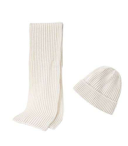 Embouro Wintermütze und Schal aus Merinowolle für Herren, warme Strickmützen, lange Schals für Damen und Herren (Beige) von Embouro