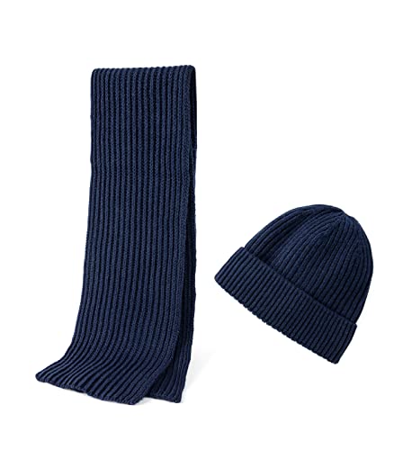 Embouro Wintermütze und Schal aus Merinowolle für Herren, warme Strickmützen, lange Schals für Damen und Herren (Blau) von Embouro