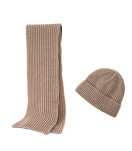 Embouro Wintermütze und Schal aus Merinowolle für Herren, warme Strickmützen, lange Schals für Damen und Herren (Kaffee) von Embouro