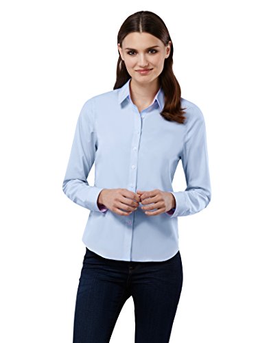 Embraer Damen Bluse 100% Baumwolle mit Kontrasteinlage Casual-fit - Normale Passform Langarm Hemdbluse elegant festlich Kent-Kragen auch für Business und unter Pullover hellblau 34 von Embraer