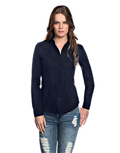 Embraer Damen Bluse tailliert 100% Baumwolle bügelfrei Langarm Hemdbluse elegant festlich Kent-Kragen auch für Business und unter Pullover dunkelblau 34 von Embraer
