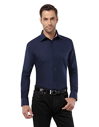 Embraer Herren-Hemd bügelfrei 100% Baumwolle Slim-fit tailliert Uni-Farben New-Kent Kragen - Männer lang-arm Hemden für Anzug Krawatte Business Hochzeit Freizeit dunkelblau 41-42 von Embraer