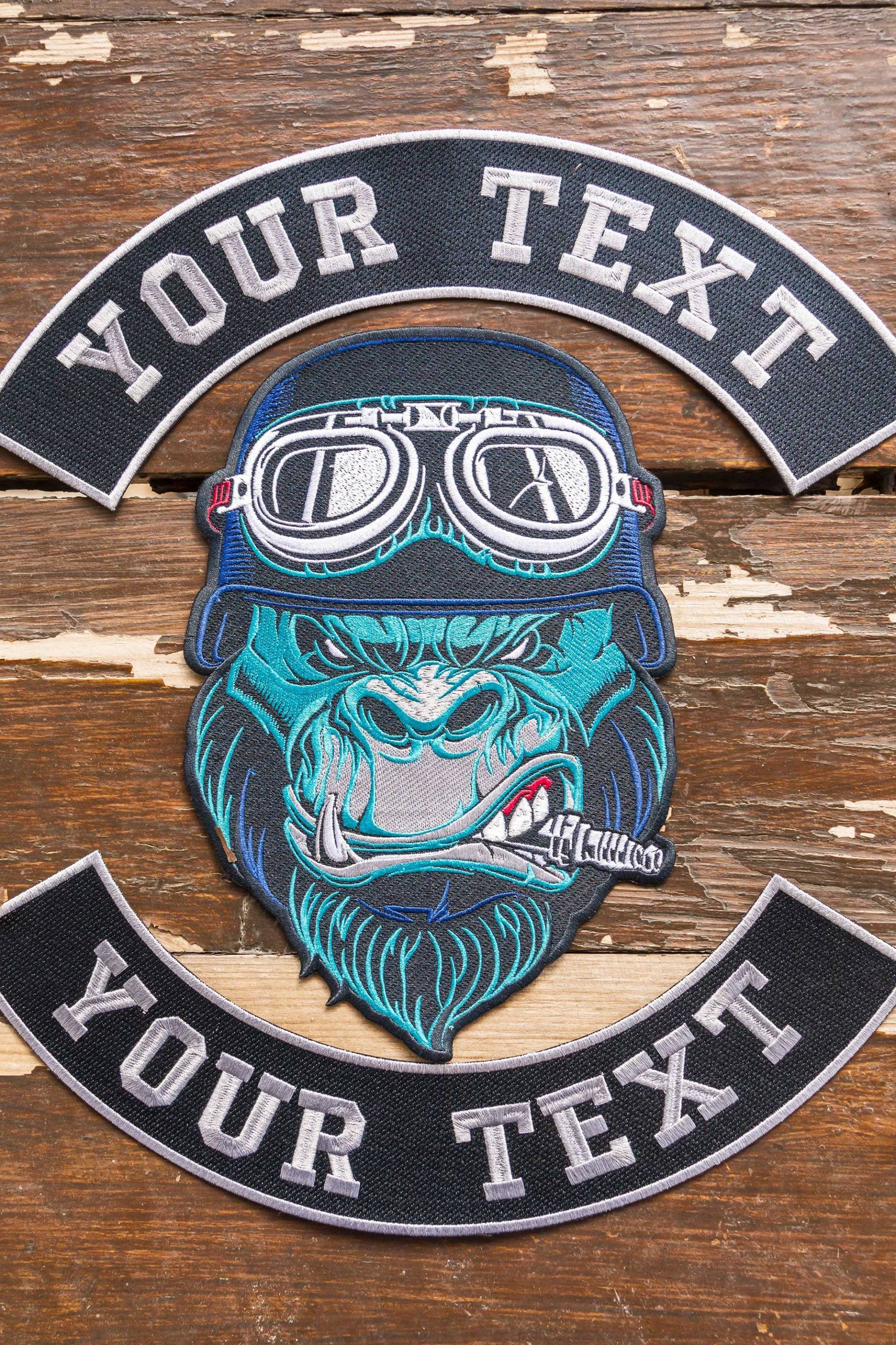 Großer Rücken Biker Patch Gorilla, Nähen Oder Bügelbild, Wunschtext von EmbroGoods