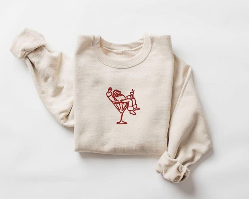 Besticktes Weihnachtssweatshirt, Weihnachten Gestickter Rundhalsausschnitt, Gemütlicher Winterpullover, Martini-Pullover von EmbroiderellaCo