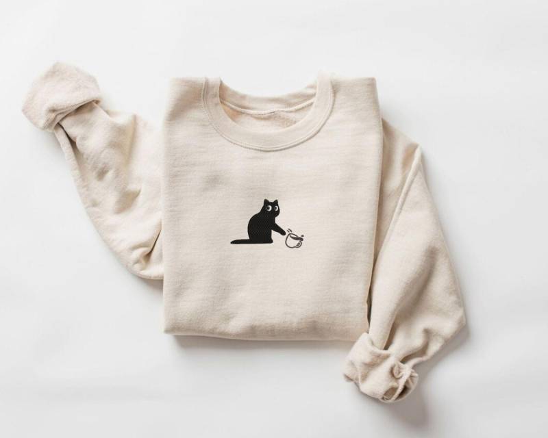 Gesticktes Katzen Sweatshirt, Liebhaber Geschenk, Schwarze Katze Shirt, Mama Papa Geschenk von EmbroiderellaCo