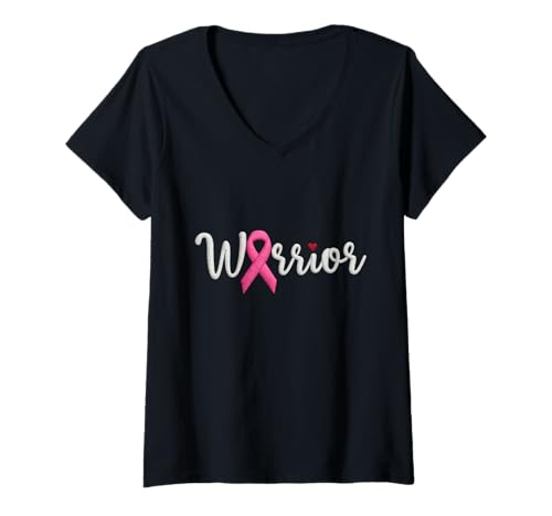 Damen Stickerei, Brustkrebskrieger, rosa Band T-Shirt mit V-Ausschnitt von Embroidery style, Fight Breast Cancer with style