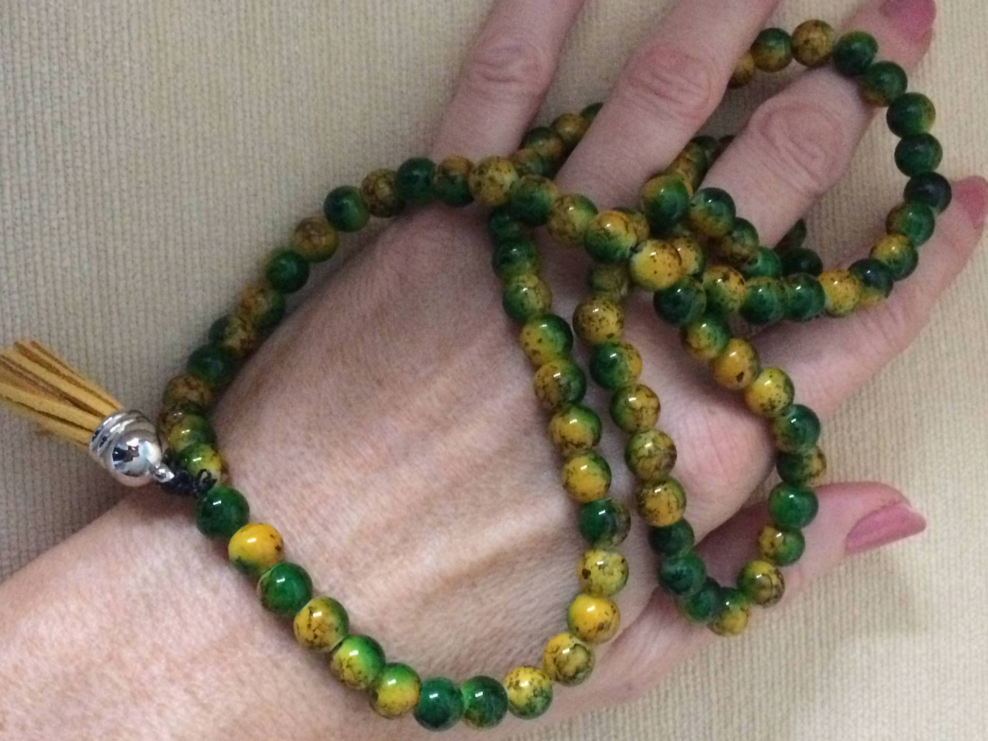 Einzigartige Handgemachte Glasperlen Halskette, Tasbih, Mala, Grün/Gelb, Gebetskette Einzigartige Handgemachte Glasperlen Halskette, Tasbih, Mala, Grün/Gelb, Gebetskette von EmbroideryBazaarShop