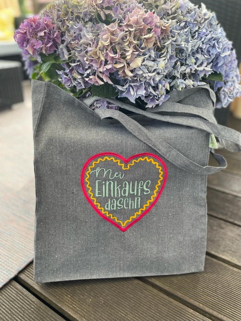 Jutetasche, Jutebeutel, Baumwolltasche, Mei Einkaufsdaschn, 38x42 cm, Bestickte Recycelte Einkaufsbeutel, Unikat von EmbroideryGeschenke