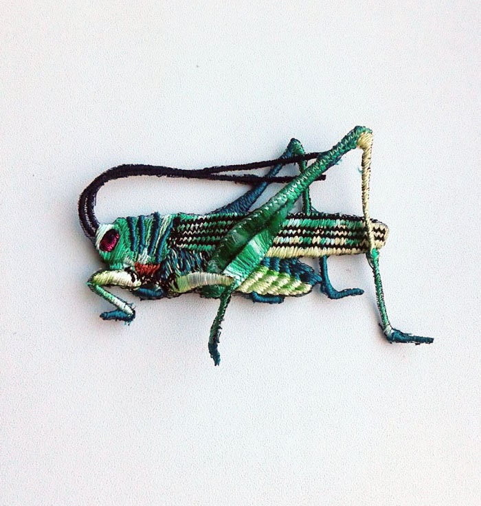 Moks109(P 3D Grashüpfer Insekt Käfer Gestickte Aufnäher Spitze Applikation von EmbroideryMoks